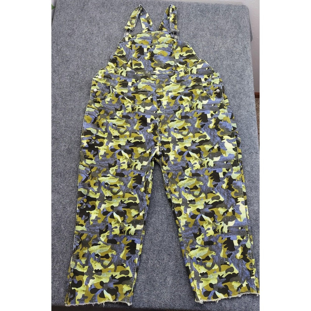 Camo Print Utility Overalls Jumpsuit - Yellow Camo